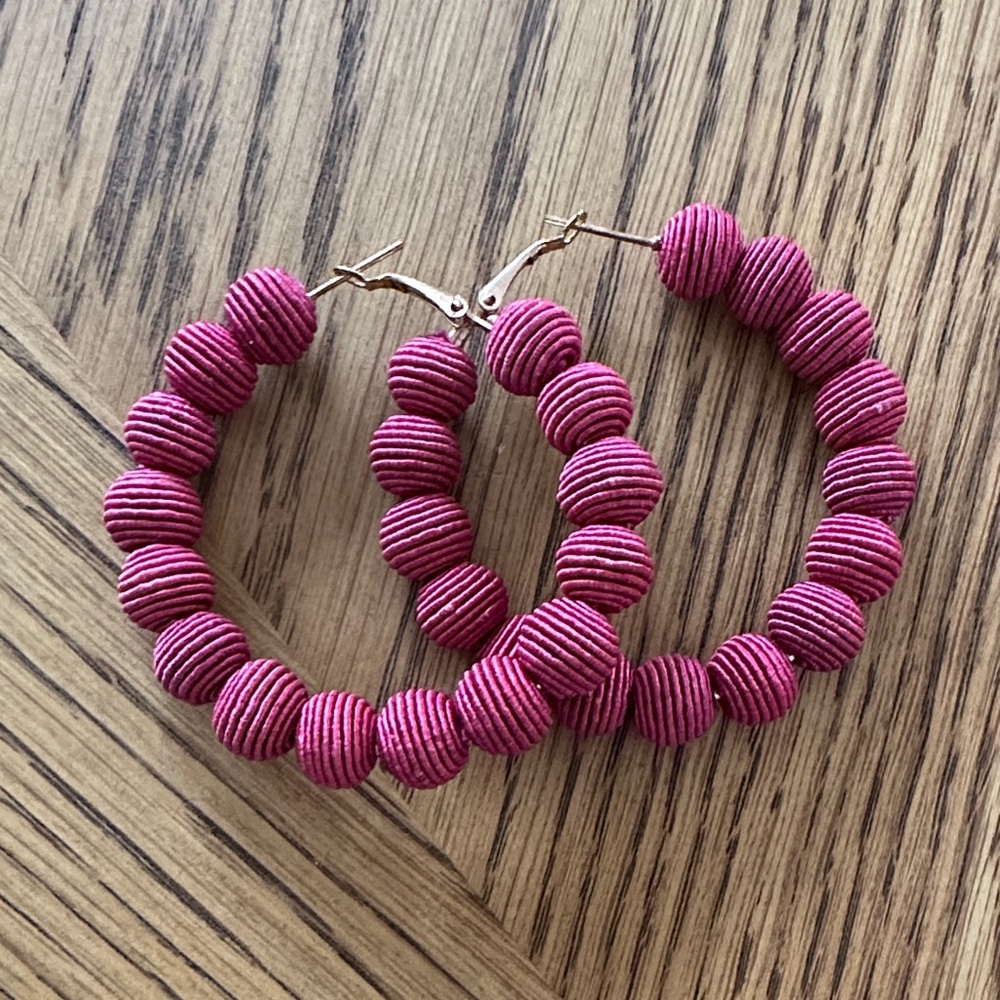 J. Crew Factory Fuchsia Wrapped Bead Hoop Earrings